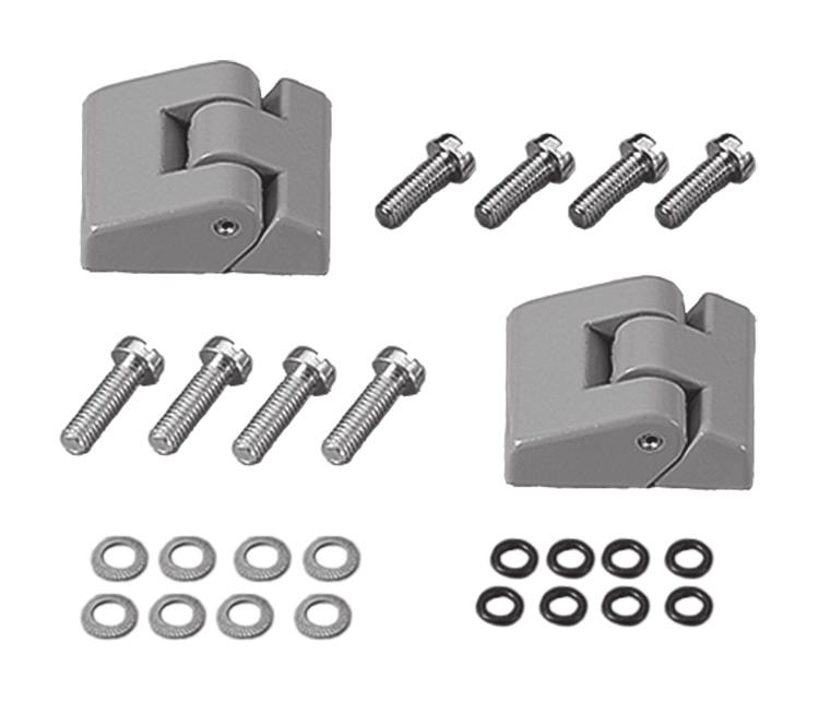 Aluminum Enclosures: COMPACT, Accessories HINGE KIT Made of die-cast aluminum. Angle rotation approximately 170 degrees. Mounting template and stainless steel hardware included. Two hinges per kit.