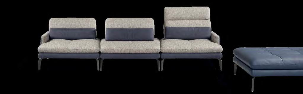 One Arm L Chair, armless Chair, One Arm R Chair - Covering in Fabric Cortina 08, Deco in Cashmere Ocean 22 Feet in Metal finished in dark grey colour b. JACLYN - Pouf cm 117x117 h43 (COD.