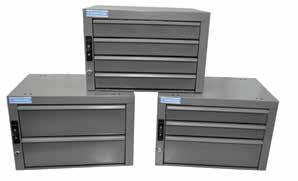 Drawer retention stops prevent drawers from opening while the vehicle is in transit. Made of a hi-impact polymer for a quiet operation. Each drawer comes with dividers and divider slots.