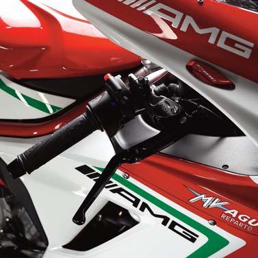 As on the official bikes, the foot pegs are black, the wheels feature the red Reparto Corse trim and even the exhaust heat guard is the same colour.