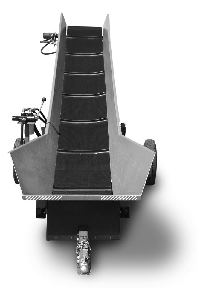 A hand operated 8-ton hydraulic jack adjusts the conveyor s height. The hydraulic motor that drives the conveyor is located at the top for greater efficiency.