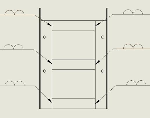 The overall width should be 3 ½ inches (34.9 mm). Figure 0 One seat pan support is flush with each end (where the cutout begins for the notched end) and one is centered.