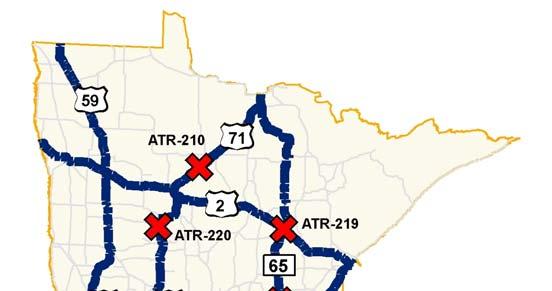 Figure 2.1: Map of Minnesota Showing the Seven ATRs Located of on 2-Lane/2- Way Highways 2.2.1. Speed Data on 2-Lane/2-Way Highways Within Enforcement Zones The speed limit was increased from 55 mph to 60 mph at the locations of the three ATRs located Within Enforcement Zones.