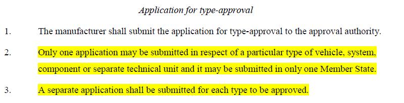 3. Improve implementation of type-approval procedures: Article 8 (conduct of EU type approval procedures): clarify that for a single type