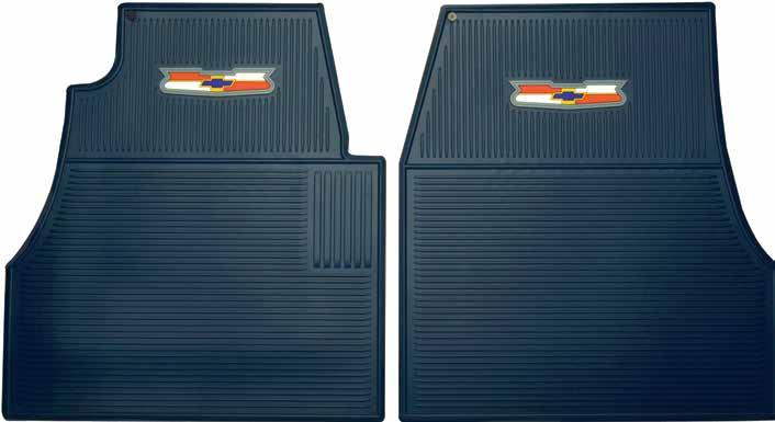 1955-57 FLOOR MATS WITH CREST LOGO These custom mats, with original style ribbing, are fabricated in colors designed to match most Chevy applications.