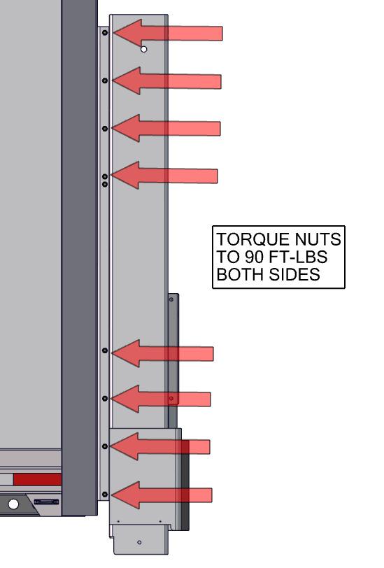 Insert (3) ½-13 x 3 Grade 8 bolts into 3 holes in threshold and through slots in housing tube.