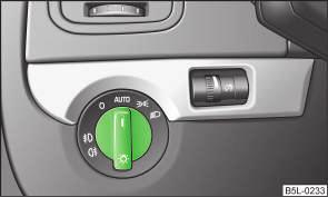Automatic driving lamp control Fig. 27 Dash panel: Light switch Do not affix any stickers in front of the light sensor, so that its functionality is not impaired or disabled. on page 41.
