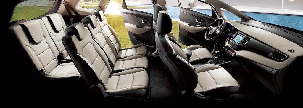 A haven of roominess and comfort Available in a choice of 5 or 7 seat versions, new Carens boasts an imaginative interior layout including three