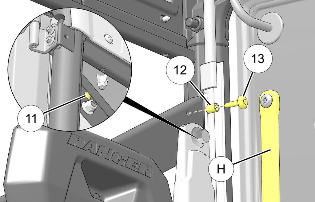 pin D into door latch E. Adjust striker a to achieve the following: a.