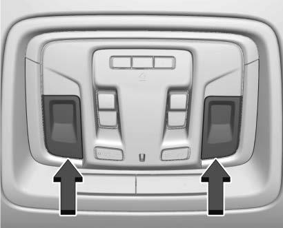 184 Lighting + ON/OFF : Press to turn the dome lamps on manually. Press again to turn the dome lamps off. Reading Lamps There are reading lamps on the overhead console and over the rear seats.