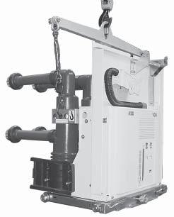 2): use a special lifting tool (1) (not supplied) fitted with ropes with safety hooks (2); insert the hooks (2) in the supports (3) fixed to the frame of the circuit-breaker and lift.