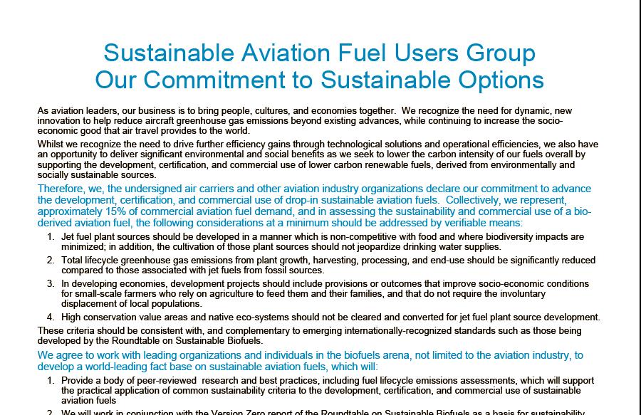 Addressing the fuel challenge Strong interest from air carriers Users Group represents approximately 20% of industry fuel use Working