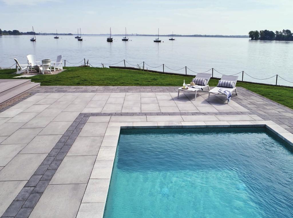 - 2-2018 LANDSCAPE PRODUCTS / THE HARMONY OF SPACE - 3 - THE HARMONY OF SPACE COVER PAGE: MELVILLE 50 SLABS, Range Scandina Grey / LAFITT STONE, Range Chambord Grey, Range Berkeley Brown, Rockland