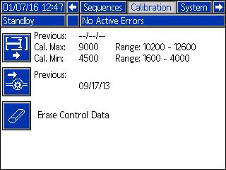 Appendix B - ADM Setup Screens Overview Calibration Screen, Main This screen shows calibration information for the system and provides access to other calibration screens.