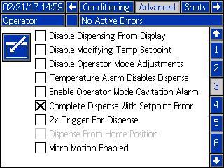 Appendix B - ADM Setup Screens Overview Advanced Screen 3 This screen allows the user to control the availability of some key system features.