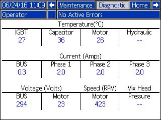 For material usage counters, units are displayed next to the volume/weight indicator icons. Optional Screens The optional Diagnostic screen can be enabled in the Advanced Screen 4 screen, see page 82.