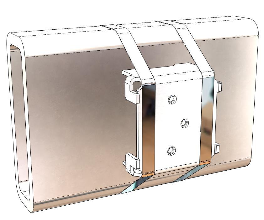 Install straps around frame and bracket and torque to 80-90 in/lbs. NOTE: The Nylock nut must be on the opposite side of the frame from the bracket.