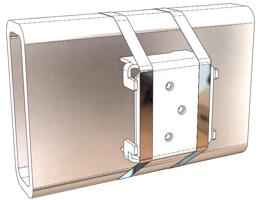 Install straps around frame and bracket and torque to 80-90 in/lbs. NOTE: The Nylock nut must be on the opposite side of the frame from the bracket.