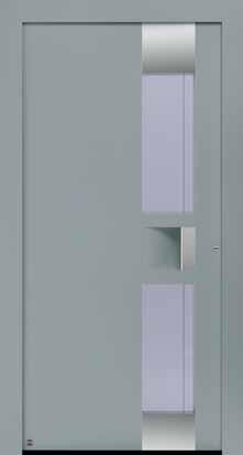 Style 302 Flush-fitting handle bar in anodised aluminium, E6 / EV 1, recessed grip in door colour, aluminium embellishment, matt float design glass with one clear stripe, triple thermal insulation