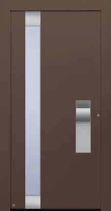 Style 306 Flush-fitting stainless steel handle, recessed grip in door colour, stainless steel embellishment, matt float ornamental glass, quadruple thermal insulation glass Side element Ornamental
