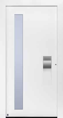 57 W/ (m² K)* Style 314 Flush-fitting stainless steel handle, recessed grip in door colour, matt float ornamental glass, quadruple thermal insulation glass ThermoCarbon style 306 In Hörmann colour CH
