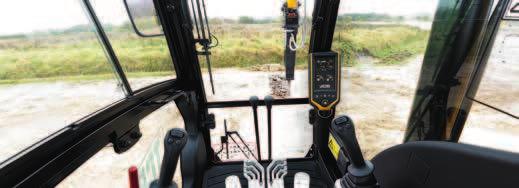 The JS130 s joystick-mounted power boost button gives extra hydraulic power fast. Visibly better 1 A 70/30 front screen split gives JCB JS130s excellent front visibility.