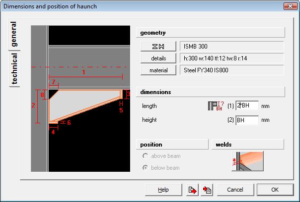 It should be noted that by default, the haunch is based on a ISMB 300 section, which is the section used for the beam element.