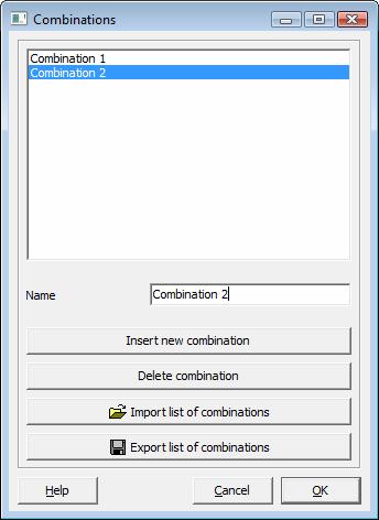 Use the Insert new combination -button and specify the name Combination2 for the new combination that has just been created.