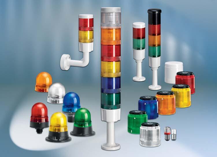 SIGNAL TOWERS AND BEACONS Signal towers Ø45mm/1.77 Supplied already assembled Steady light and pulsed or continuous sound modules Multicoloured signal towers Ø70mm/2.