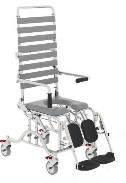 PATIENT HYGIENE Tilt & Recline Shower Commode Backrest may be configured as full length or 3/4 length to accommodate an advanced headrest Open back straps provide access for bathing 30 backrest angle