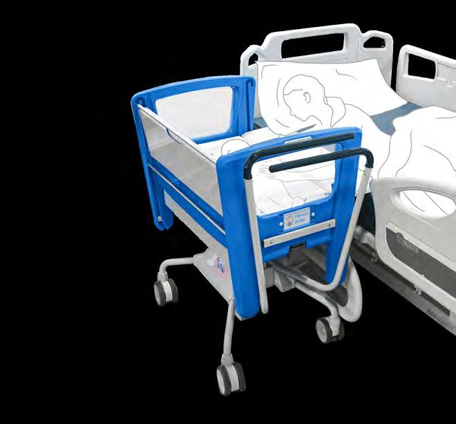 MATERNITY & BIRTHING Smile Paediatric Ward Bed Three function electrically adjustable hospital bed designed with growing people in mind Colourful side rails and decals to meet interior design themes