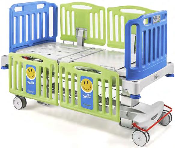 improved infection control Durable blow molded side rails with gas spring dampeners for smooth operation Onboard battery provides ward mobility and emergency backup Integrated control panel in foot