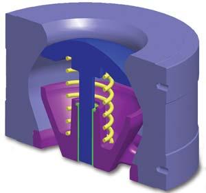 DESIGN The Crown Wafer Nozzle Check Valve is designed with the help of Pro Mechanica fi nite element analysis (FEA) and Flow 3D computational fl uid dynamics
