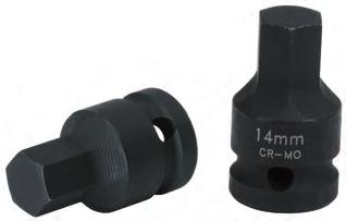 Special drive shaft bit socket Extremly robust 1/2 sockets, for use with 1/2 impact wrench Length: 43 mm Phosphate finish Chrome molybdenum Application e.g.: Brake pads, brake disks, drive shaft connections etc.