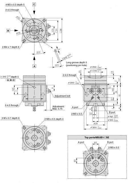 Series MSUB Dimensions These drawings indicate the condition when the B port is pressurized.