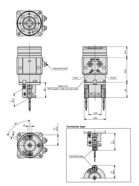 Rotary Table Series MSUB These drawings indicate the condition when the B port is pressurized. With auto switch: MDSUB7 1) 25.5: Grommet type 34.5: Connector type 2) 20.5: Grommet type 26.
