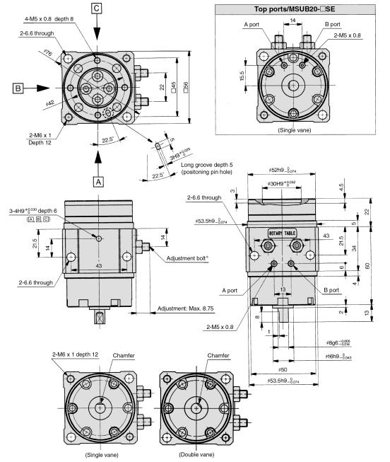 Series MSUB Dimensions These drawings indicate the condition when the B port is pressurized.