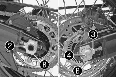 MAINTENANCE WORK ON FRAME AND ENGINE 105 Mount the wheel spindle but do not push it in all the way. Push the rear wheel as far forward as possible and place the chain on the rear sprocket.