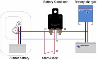 A battery combiner also may fail to connect a large but discharged battery bank because the DC voltage immediately drops below the disengage value once the batteries are connected.