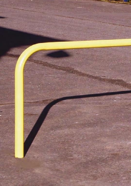 Swing arm height restriction barrier constructed with 150 x 150mm base plated hanging and slam post