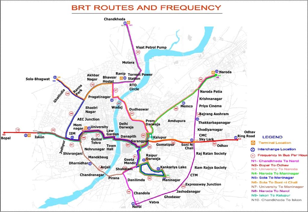 Figure 8 Janmarg BRT Routes, Phase 1 Table 6 BRT Pilot Route Operations Plan Characteristic Description Pilot Route R.T.O. to Kankaria Route length 18.