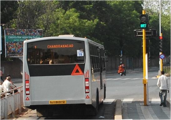 Vehicles: The Janmarg BRT system uses Euro III standard Diesel Buses with wide central doors on both sides.