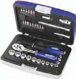 RATCHETS AND SOCKETS 1/4" SOCKET SETS 1/4" SOCKET AND ACCESSORY SET - 34 PIECES - 1/4" hex sockets: 4-4.5-5-5.5-6-7-8-9-10-11-12-13-14 mm. - Slotted head bits: 4-5.5-6.5 mm.