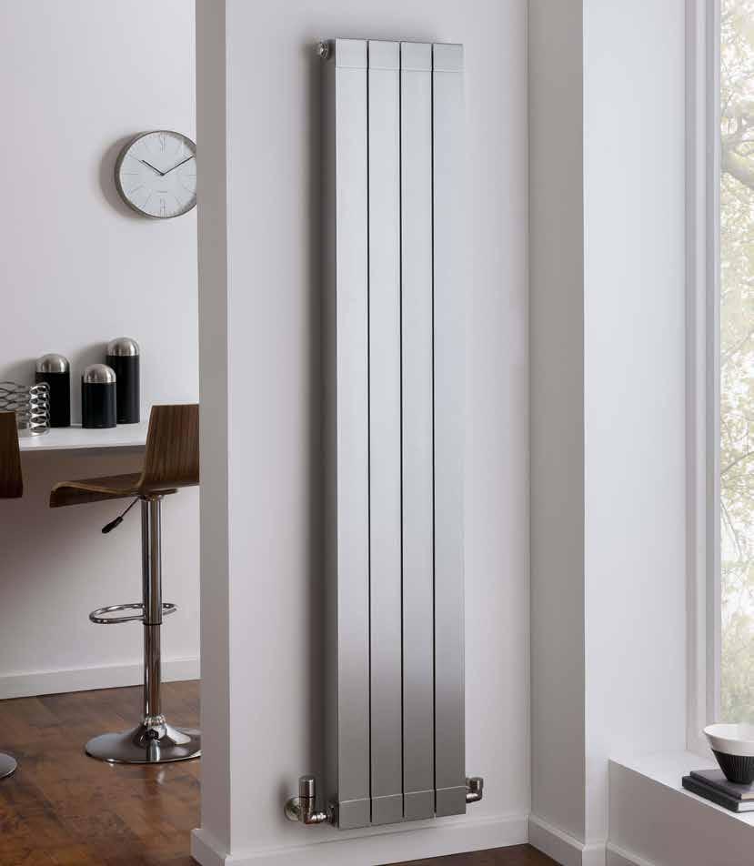 Oscar Oscar 4 sections 1846mm high in 9006 Aluminium shown with optional end panels and Nickel Corner Ideal TRV valves 6 heights 50+ Combinations