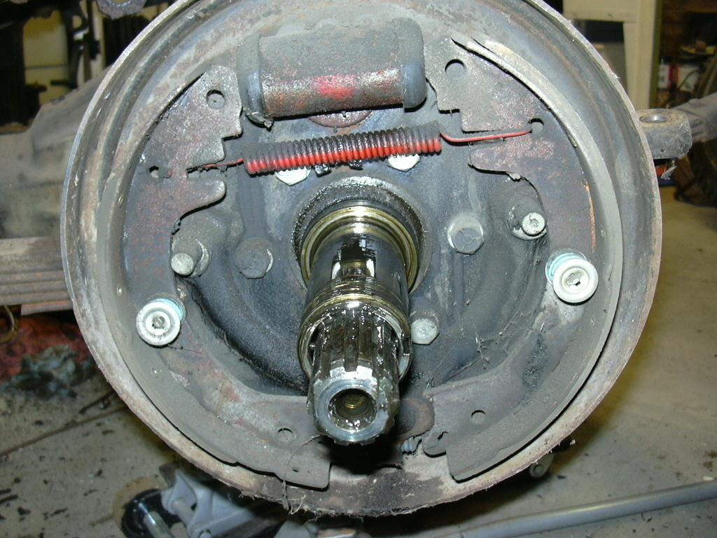 Hub removed revealing the full brake assembly and