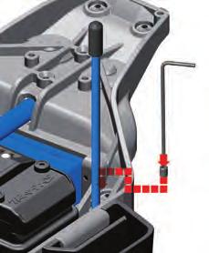 Swing the battery hold down towards the chassis and snap (lock) the end into the front holddown retainer (B).