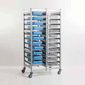 This lightweight but sturdy transport cart made of anodized aluminum is designed for internal transport of baskets, trays and
