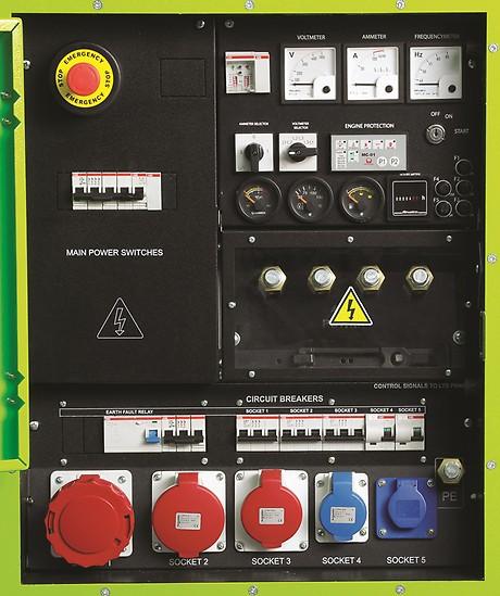 MPF - Manual control panel full option Mounted on the genset and complete of: analogue instrumentation, control, protection of the generating set, protected through door
