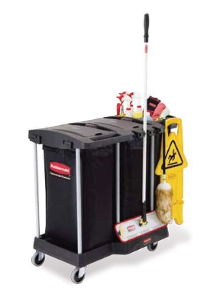 side hold handles at any position Zippered, side opening, Leak-proof bag 9T71-58 Compact Waste & Cleaning Cart (includes 2 Vinyl Bags & Caddy ) 30% More Compact than 9T79 Compact Cleaning Carts
