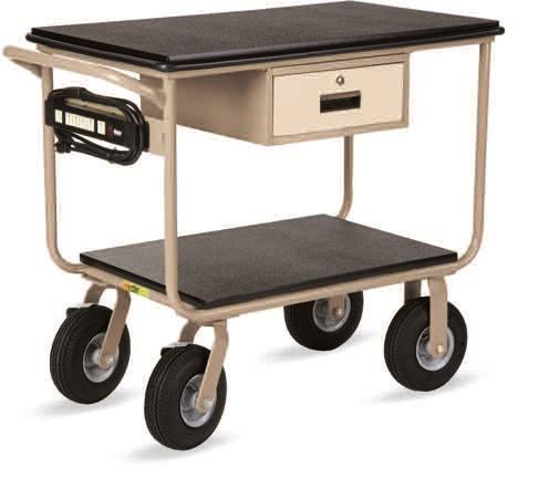 24x36" top shelf with non-slip surface pad; 24x28" bottom shelf. Color: tan. Made in USA. IN STOCK. " POLYURETHANE CASTERS. 4 swivel w/wheel brakes. 33 1 /2" 2 24" 4771200-R 290.